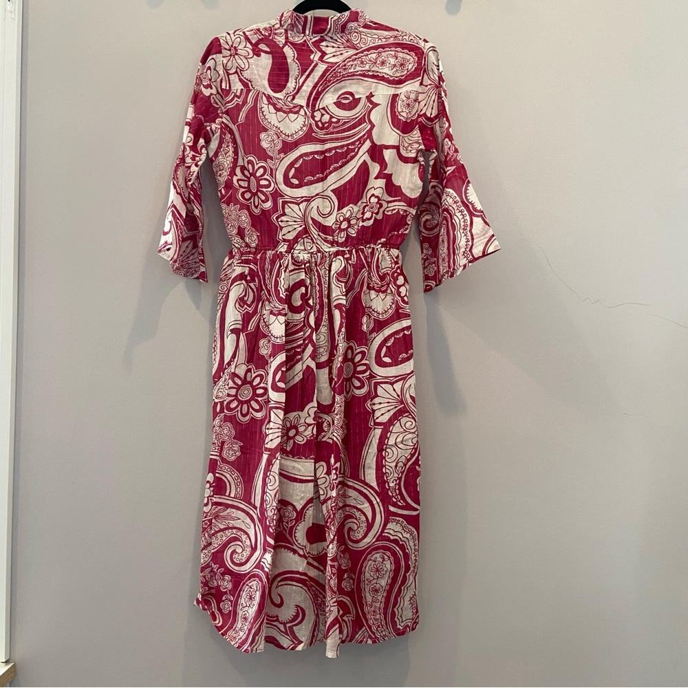 BACKWOODS Cotton Paisley Shimmer Midi Dress Medium - Picture 4 of 7